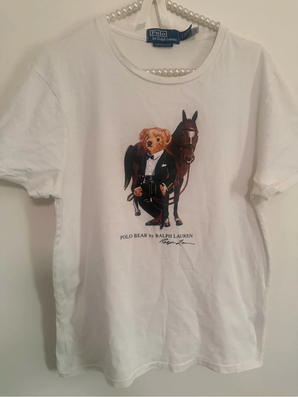 Polo by Ralph Lauren Cream Tee with Brown Bear & Dark Brown Horse Graphic